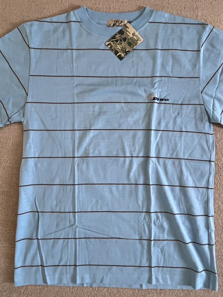 PIKO ピコ 半袖Tシャツ ボーダーTシャツ 水色 Tシャツ メンズTシャツ カジュアルTシャツ拍卖