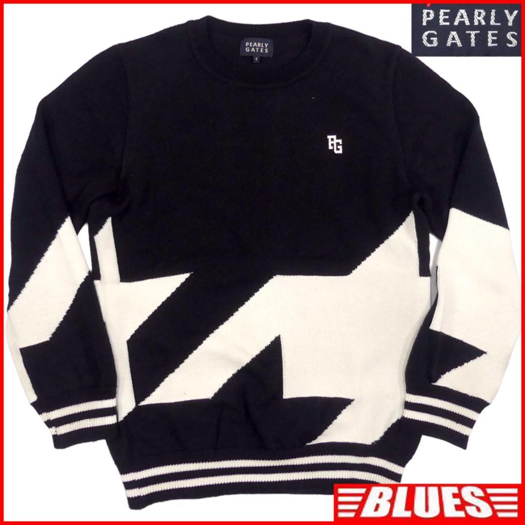 即決★PEARLY GATES★メンズ M ニット セーター パーリーゲイツ 4 黒 長袖 ゴルフウエア ゴルフ拍卖