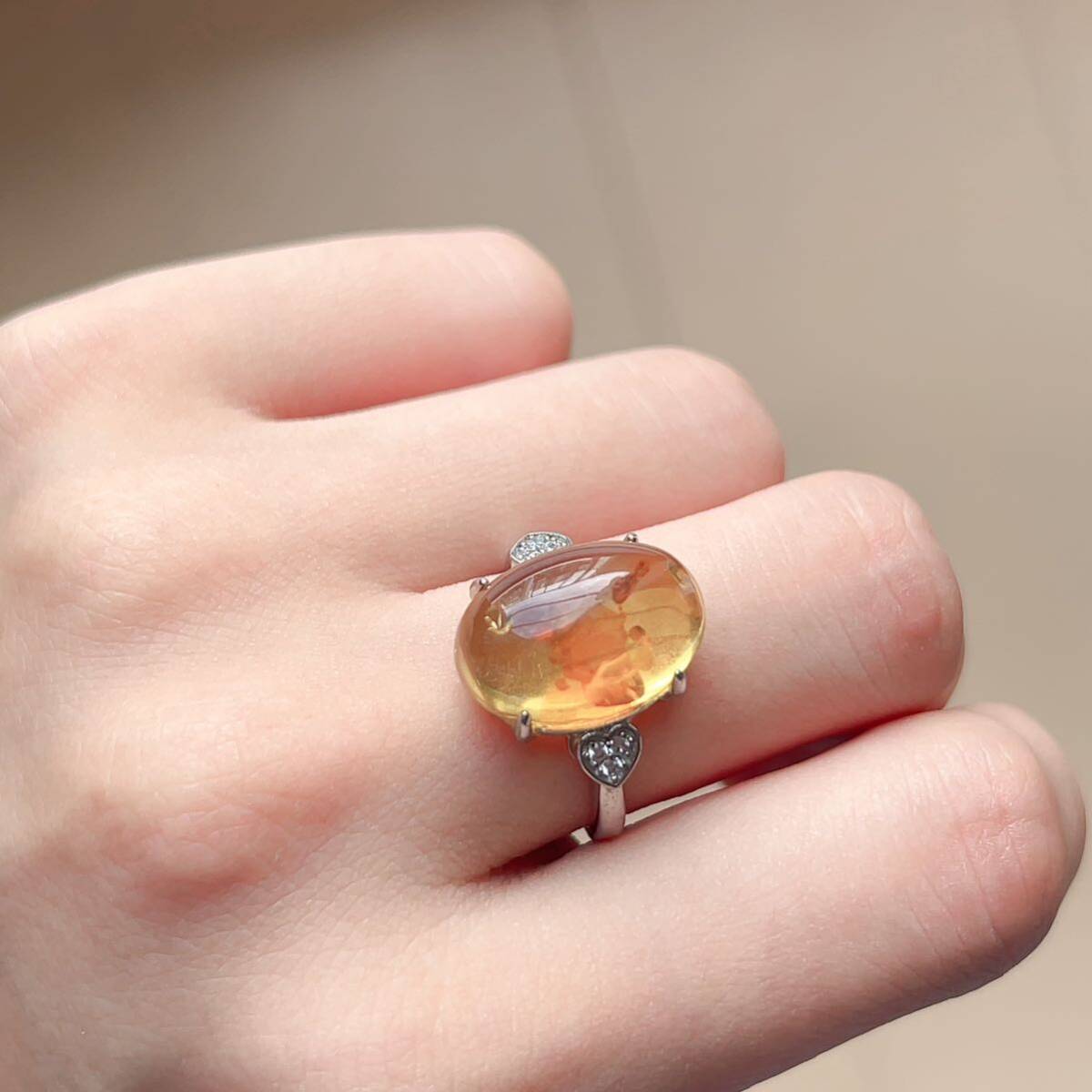 ◇アンバー琥珀(花珀)◇指輪◇リング◇フリーサイズ◇パワーストーン◇天然石◇巾着袋付き◇プレゼントにも030R70107拍卖