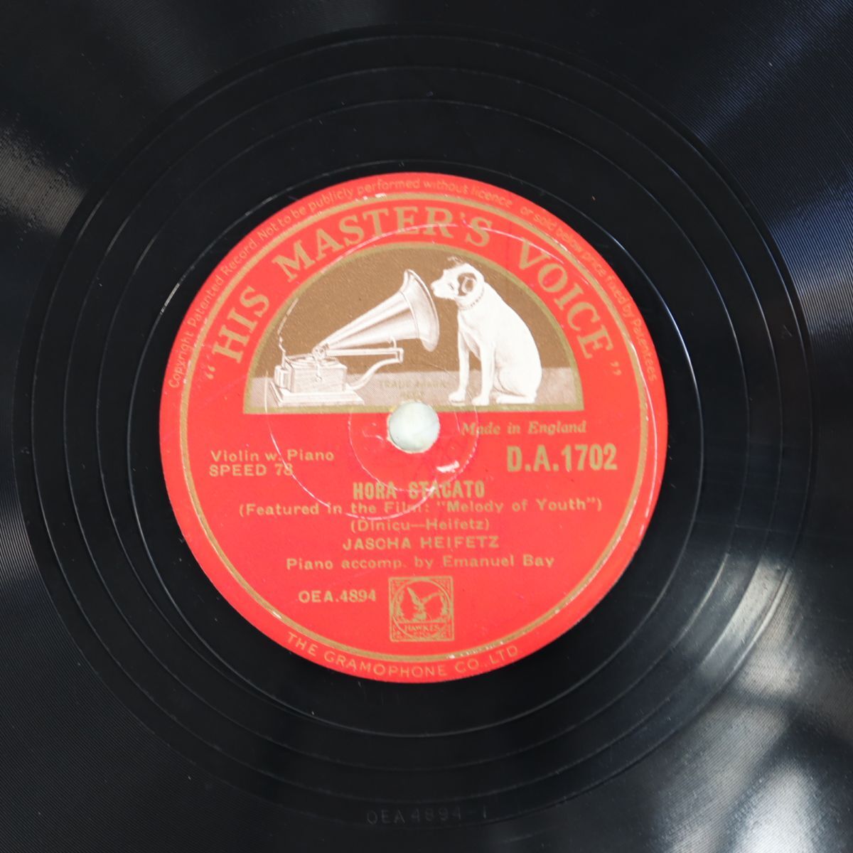 S91/SP盤/美盤/英HMV/ヴァイオリン:ヤッシャ・ハイフェッツ/ディニーク:ホラ・スタッカート/ポンス:エストレリータ/ハイフェッツ編/DA1702拍卖