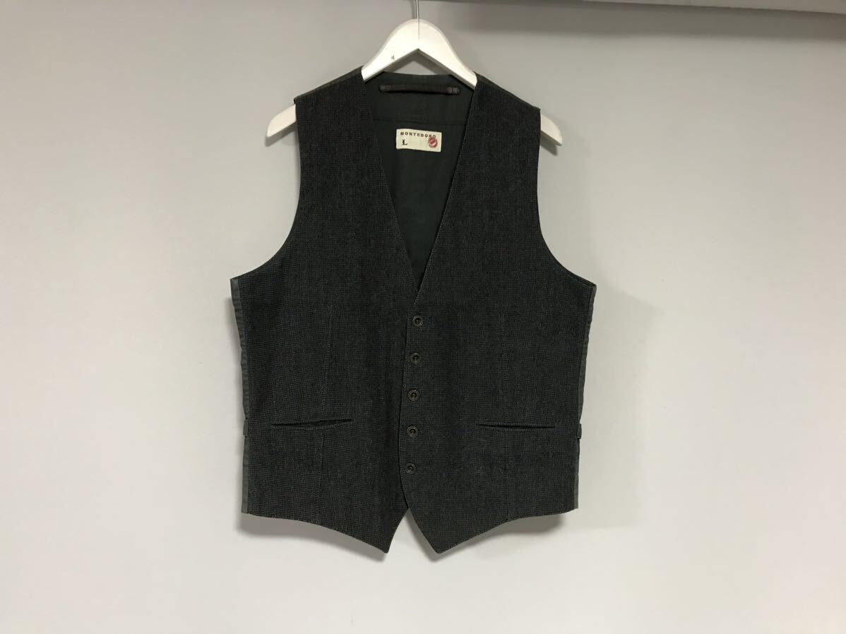 本物モンテドーロMONTEDOROウールコットン柄ジレベストワークジャケットサーフアメカジミリタリーゴルフビジネススーツグレーLルーマニア製拍卖