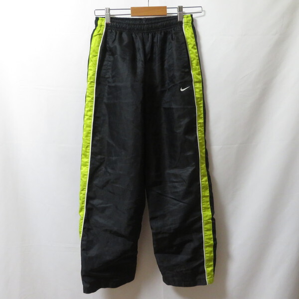 古着 ジュニアL(160) NIKE/ナイキ 裏メッシュ ウインドブレーカー ロングパンツ 長ズボン サッカー ブラック/黄緑/ホワイト 357530拍卖