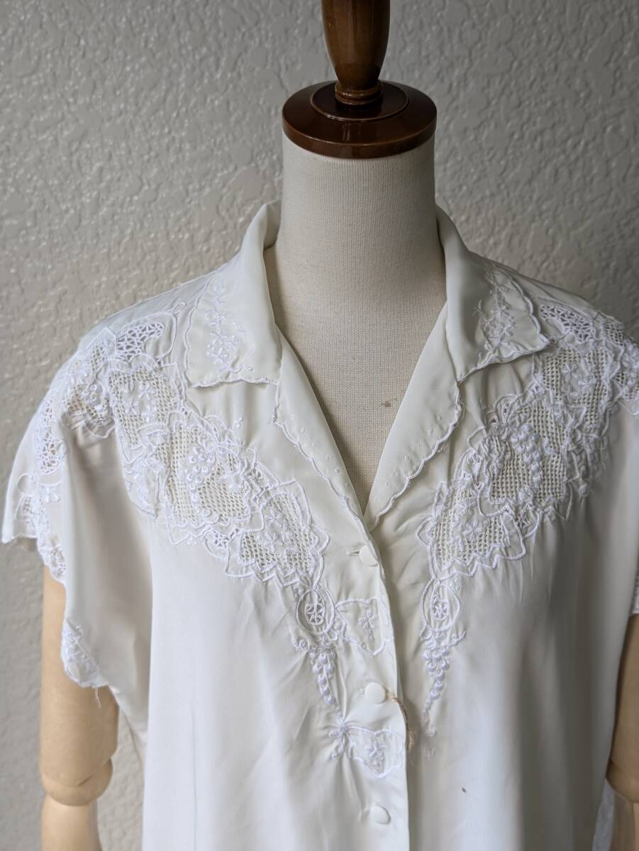 フランスヴィンテージ 80’s90’sスワトウ刺繍ブラウス /中国チャイナシノワズリヨーロッパフレンチ古着ヒッピーレース50’s風ΓLT拍卖