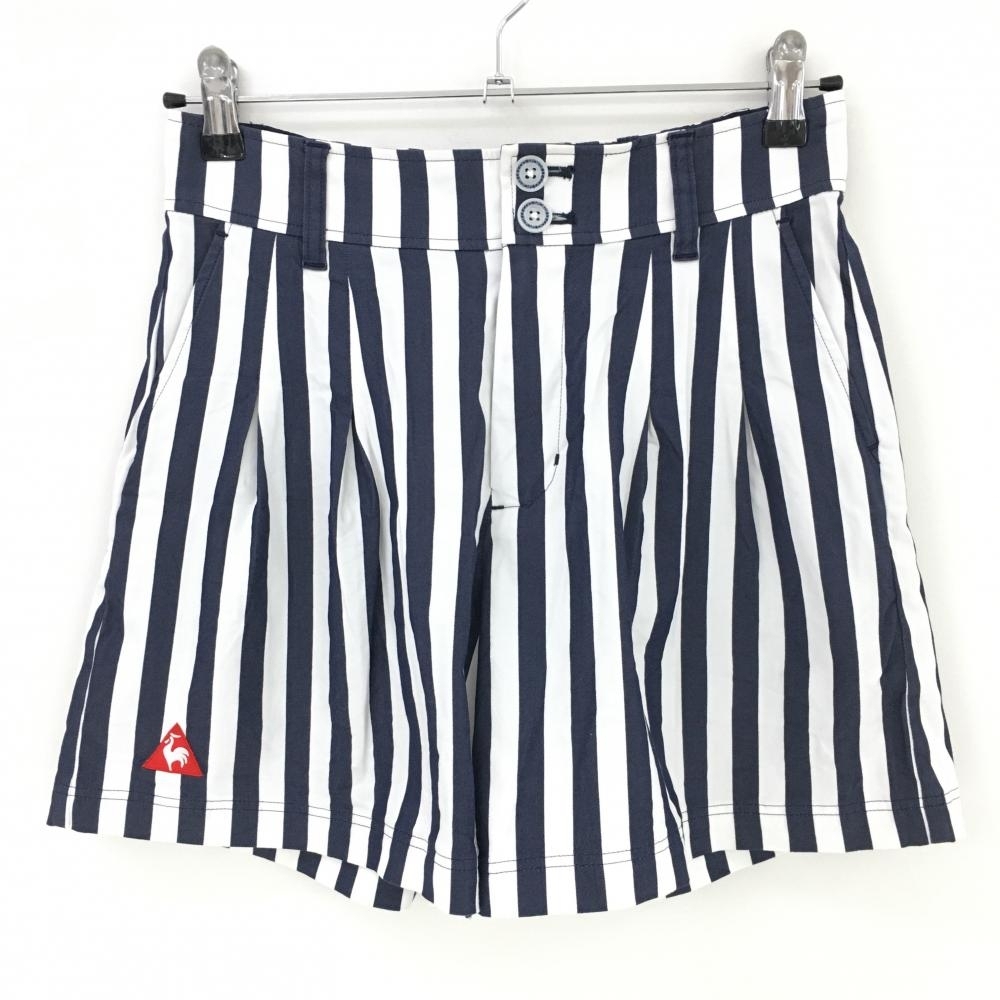 【超美品】ルコック キュロットスカート ネイビー×白 ストライプ レディース 9(M) ゴルフウェア le coq sportif拍卖