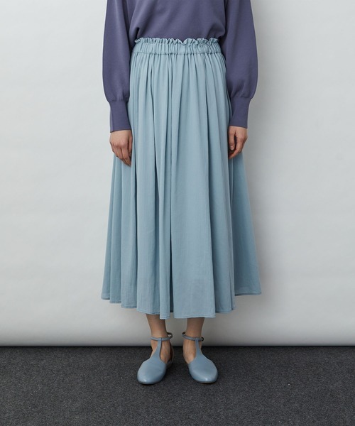 新品 定価2.7万 LOISIR コットンギャザー ロングスカート ウォッシャブル アデュートリステス 水色拍卖