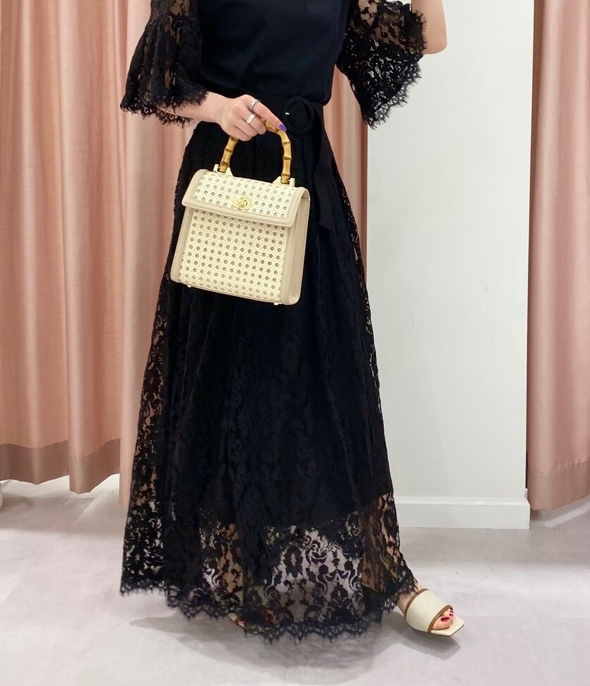 美品 ジルスチュアート 総レース マキシスカート 2 黒 ロングスカート拍卖