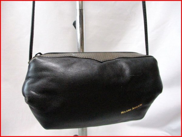 MAARI ASKEW/マリーアスキュー◇本革 ショルダーバッグ BK W23cm拍卖