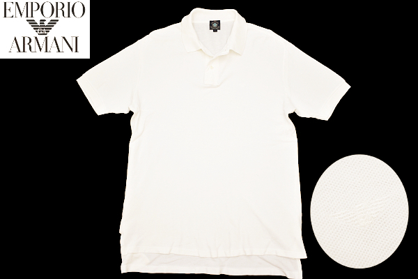 Y-7599★送料無料★EMPORIO ARMANI エンポリオ アルマーニ★正規品 日本製 胸ロゴ刺繍 白色 鹿の子 半袖 ポロシャツ L拍卖