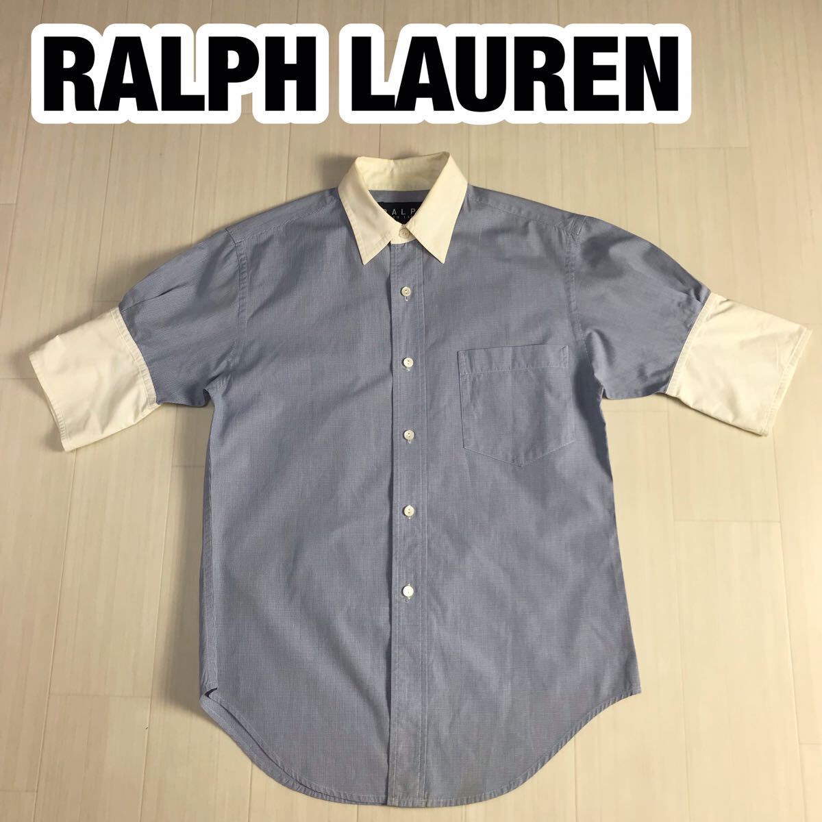 RALPH LAUREN ラルフローレン 半袖シャツ 9 チェック柄 ブルー×ホワイト 五分袖拍卖