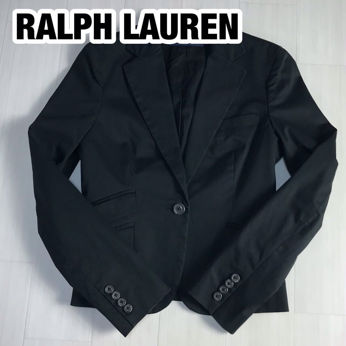 RALPH LAUREN ラルフローレン テーラードジャケット 7 ブラック サイドベント 肩パッド有 ショート丈拍卖