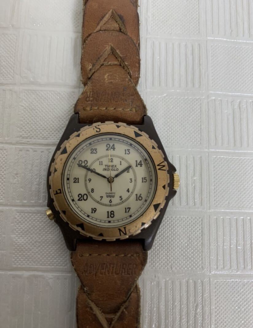 部品取り用/TIMEX INDIGLOタイメックス インディグロ腕時計/動作不動/ADVENTURERベルト経年/ネジ穴広がり等経年/ジャンク扱拍卖