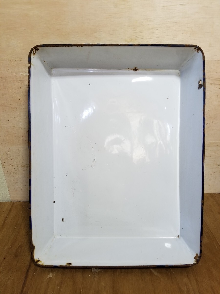 昭和 ホーロー ホウホウ 琺瑯 大型 パッド トレイ トレー ケース 古道具 収納 ディスプレイ拍卖