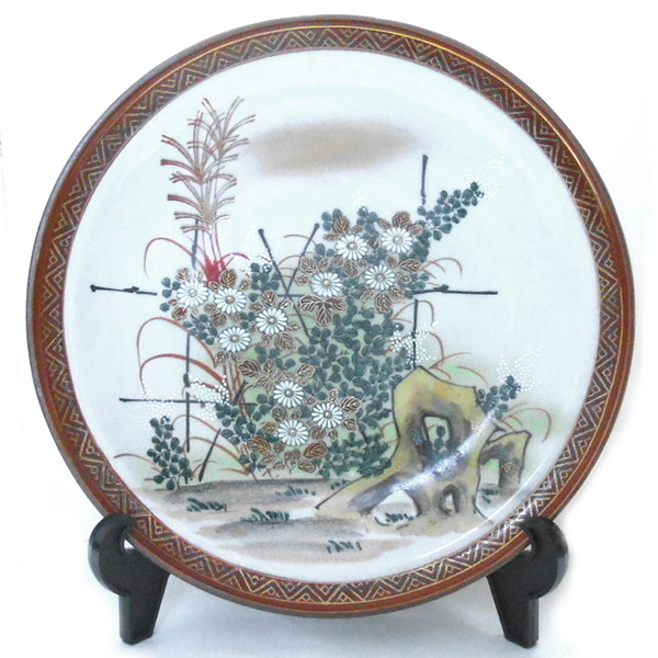 九谷焼★陶秀 飾皿 花文様拍卖