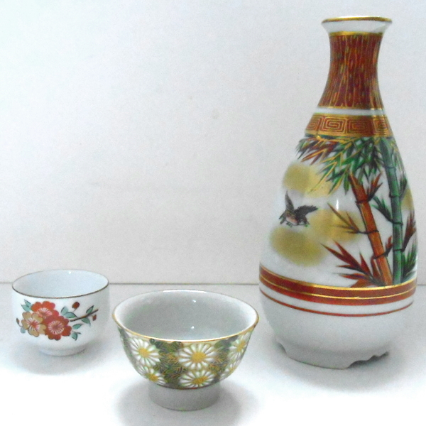 九谷焼★徳利 鳥・竹文様 盃 花詰文様 花文様 2種セット拍卖