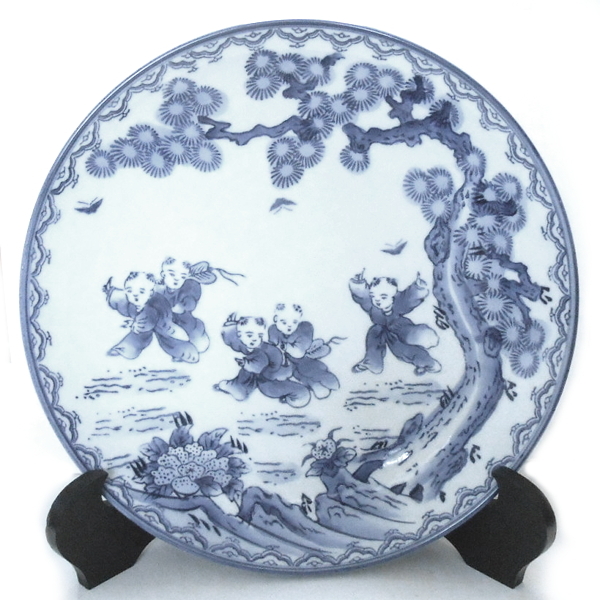 鍋島焼★染付 飾皿 子供文様拍卖