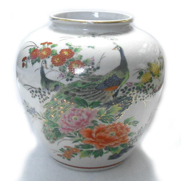 九谷焼★仙龍 花瓶 花・孔雀文様拍卖