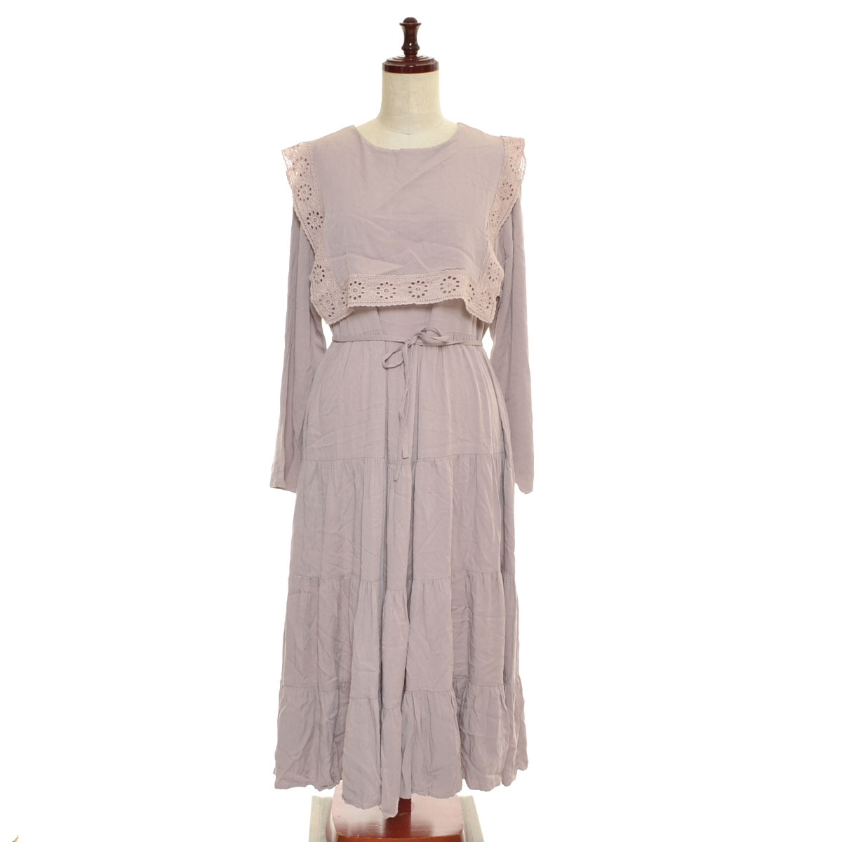 ■515532 merry jenny メリージェニー ●ロングワンピース レースカラーセーラーワンピース ティアードスカート ★ サイズF 21aw拍卖