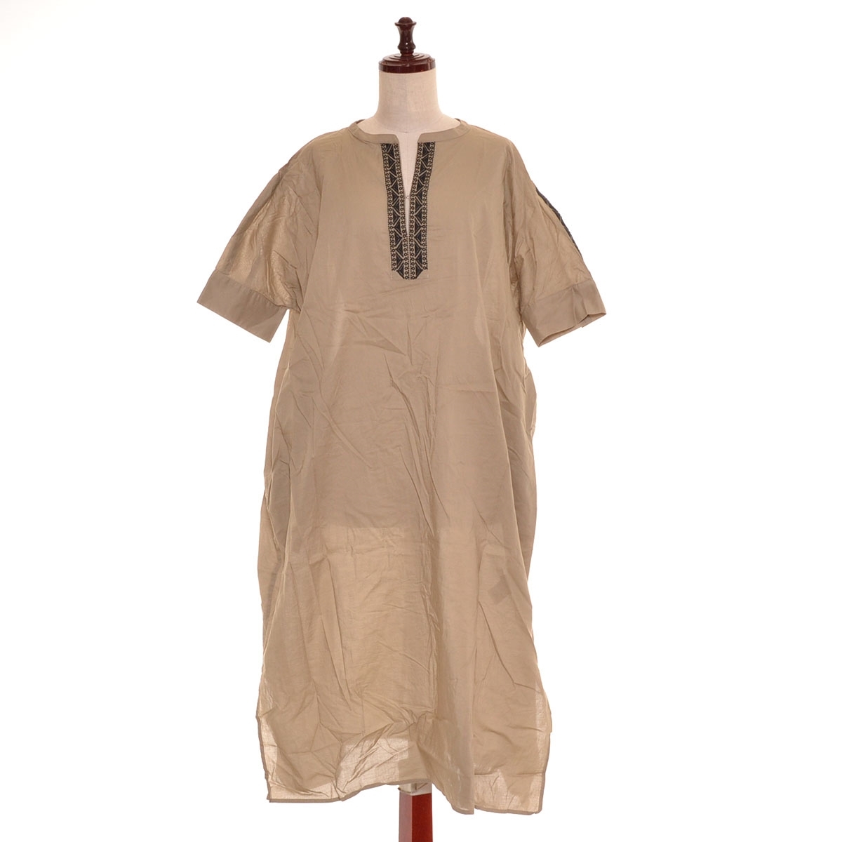 ■492165 SHIPS シップス ロングワンピース ●エンブロイダリーカフタンワンピース サイズ- 21ss レディース ベージュ拍卖