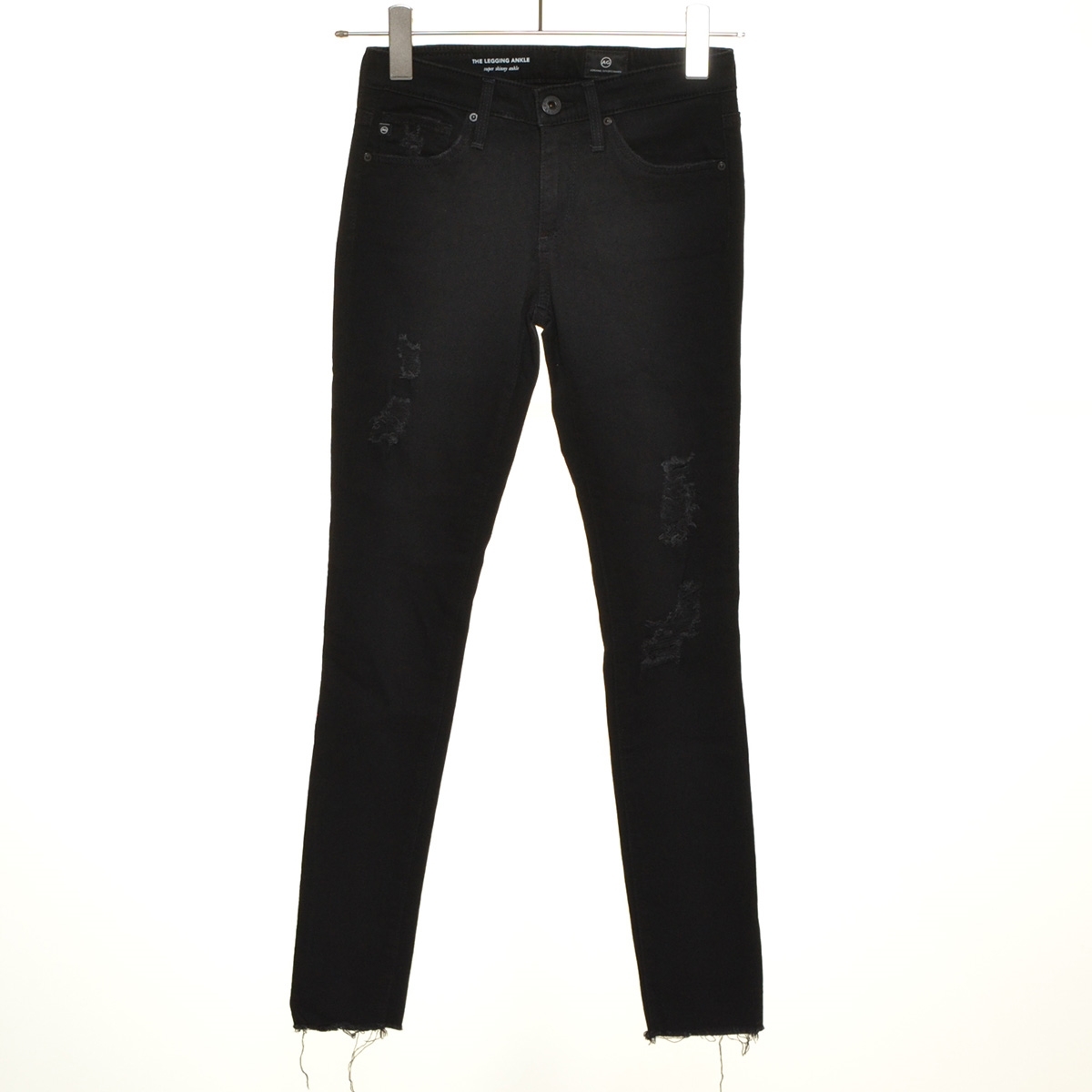 □486698 AG Adriano Goldschmied ○デニムパンツ THE LEGGING ANKLE スキニーアンクル ローライズ ダメージジーンズ レディース ブラック拍卖