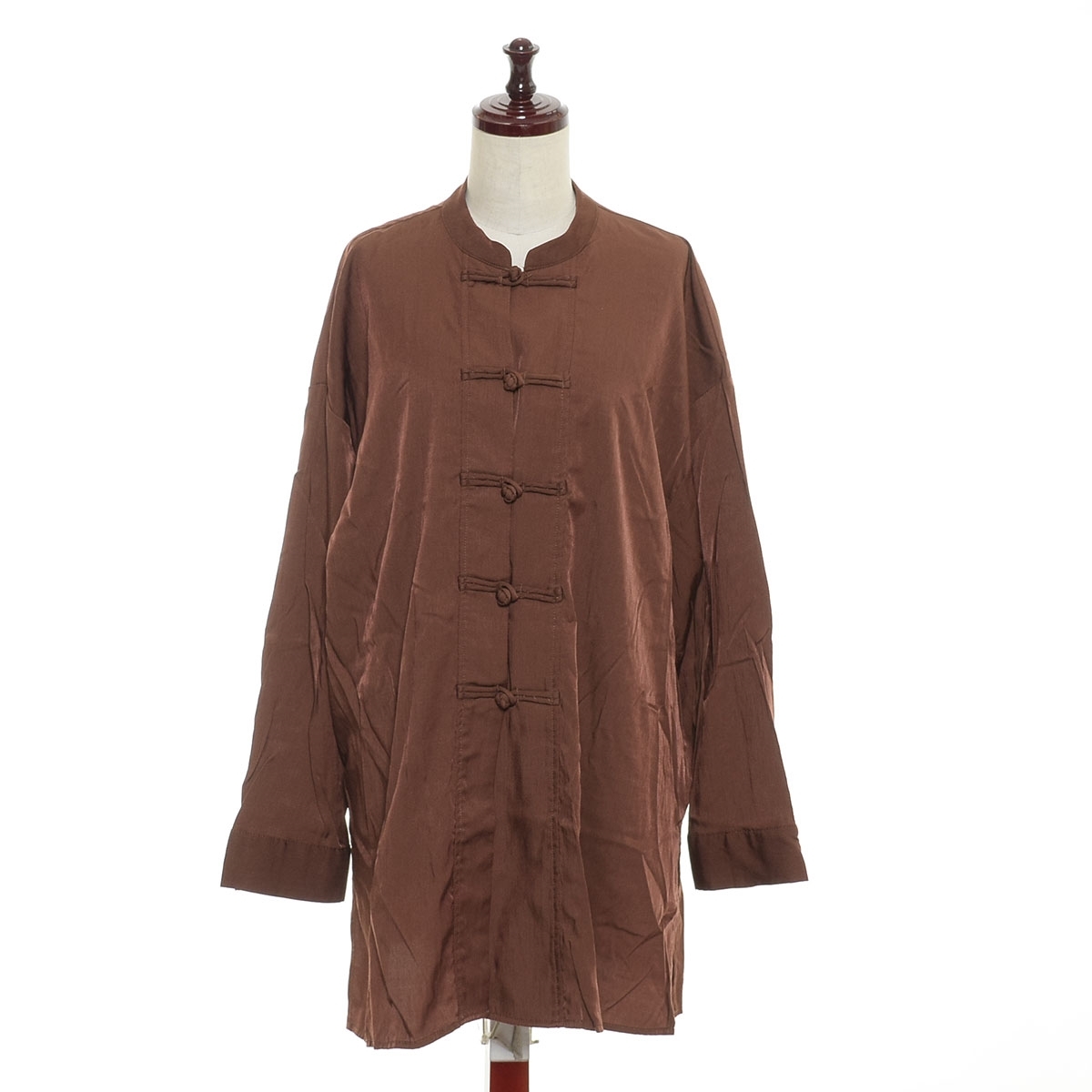 ■518735 AS KNOW AS PINKY アズノウアズ ピンキー 長袖ブラウス ●とろりチャイナボタンシャツ チュニック丈 サイズ* レディース ブラウン拍卖