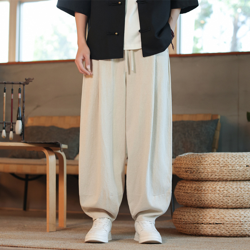 春夏新品 サルエルパンツ メンズ リネンパンツ 綿麻チノパン ワイドパンツ カジュアル ゆったり 大きいサイズあり M~5XL選択 カーキ拍卖