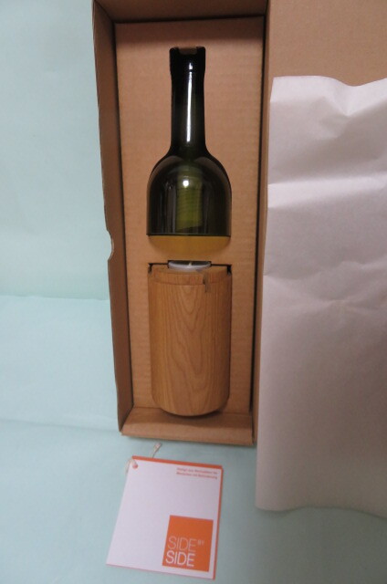 SIDE BY SIDE ガラス製 ろうそく立て 40058-G モスグリーンガラス ベース オーク材 Y0121拍卖