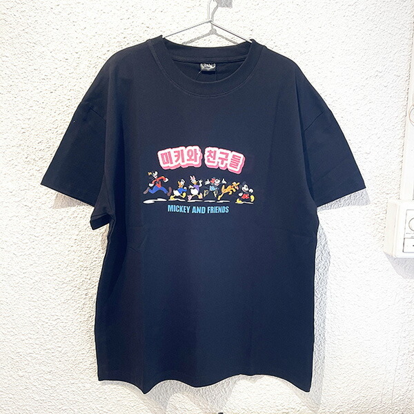 ディズニー ミッキー&フレンズ ハングルシリーズ Tシャツ(ブラック) Mサイズ アパレル Disney拍卖