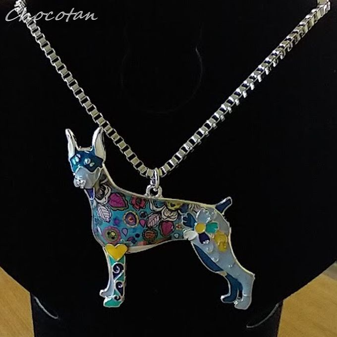 【送料無料】ドーベルマンA エナメル ネックレス 青 【新品】拍卖