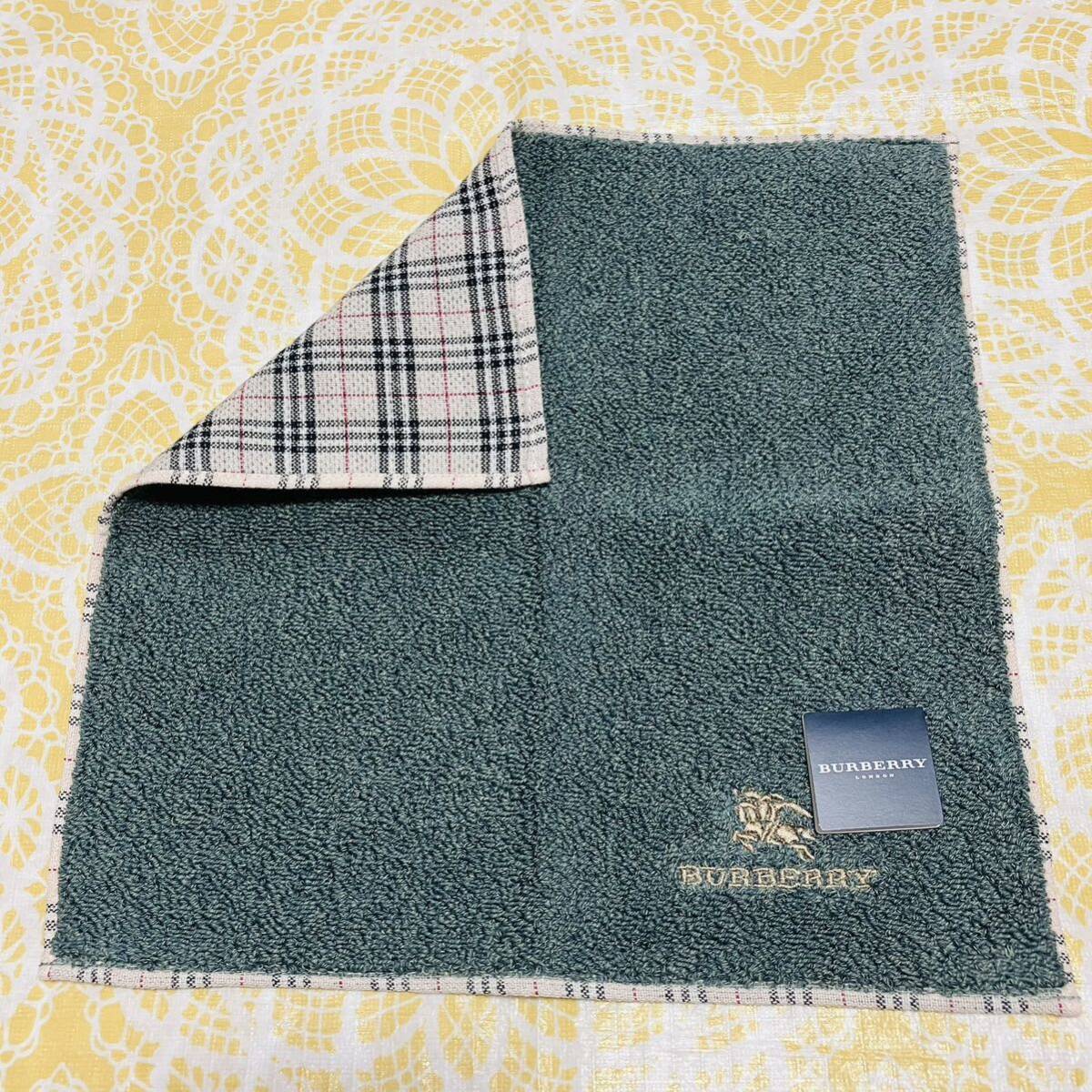【人気柄】新品/BURBERRY/タオルハンカチ/正規品/バーバリー/綿100%/未使用/即決ブランド匿名発送/ノバチェック/ハンドタオル緑メンズ紳士拍卖