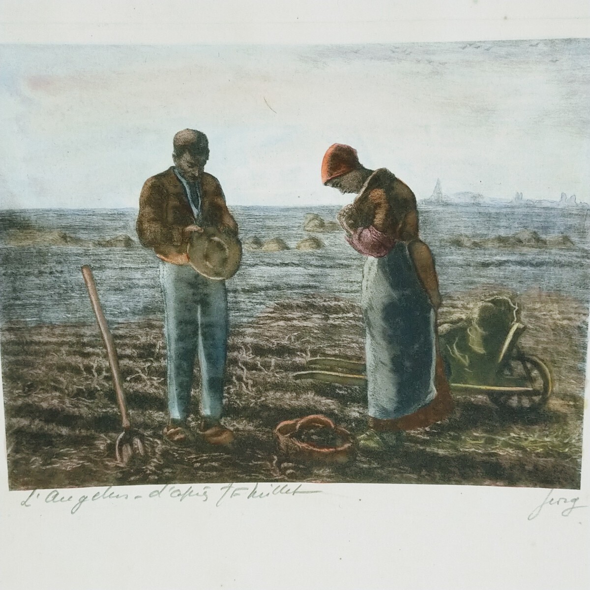 ★ 名画 ミレー 晩鐘 L'Anglus 模写 サイン 絵画 美術 芸術 ★581拍卖