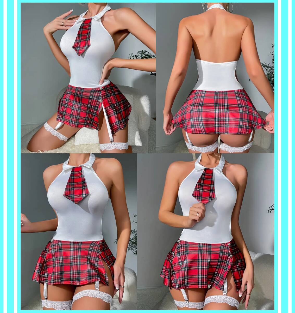 ★超素敵★サテン調★スチューデント風★コスチュームセット★ガーターデザイン風ミニスカート★ダブルスリット★チャーミング★V133S拍卖