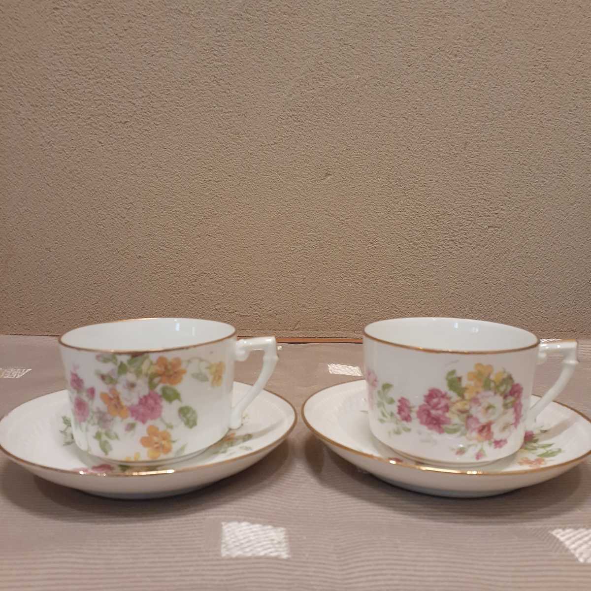 リモージュ コーヒーカップ&ソーサー アンティーク フランス製 2客 カップH約5.6cm×9.8cm×8.2cm ソーサー直径約13.7cm拍卖