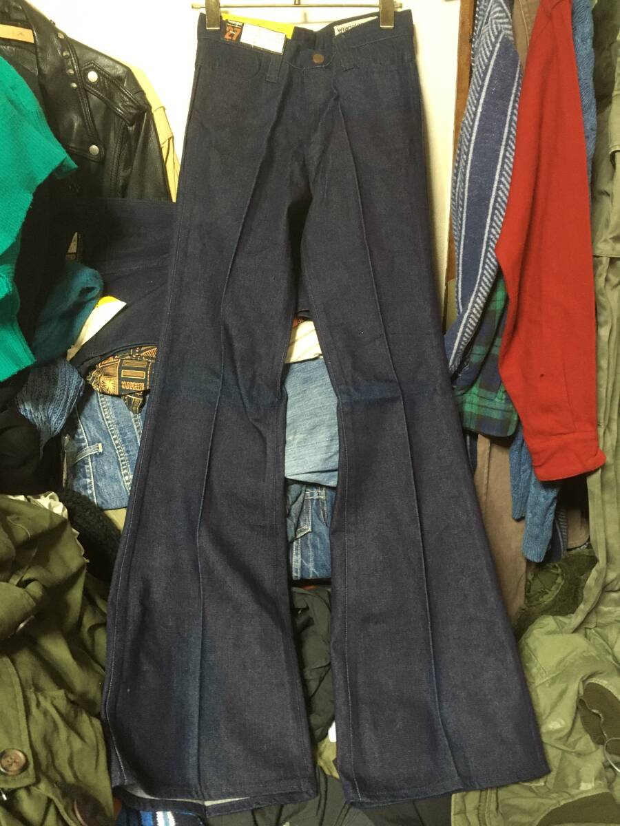 2402ビンテージ70~80s新品デッドストックDEADラングラーwrangler濃紺デニムDENIMフレア ジーンズ27OLDオールド日本ベルボトムVFジャパン拍卖