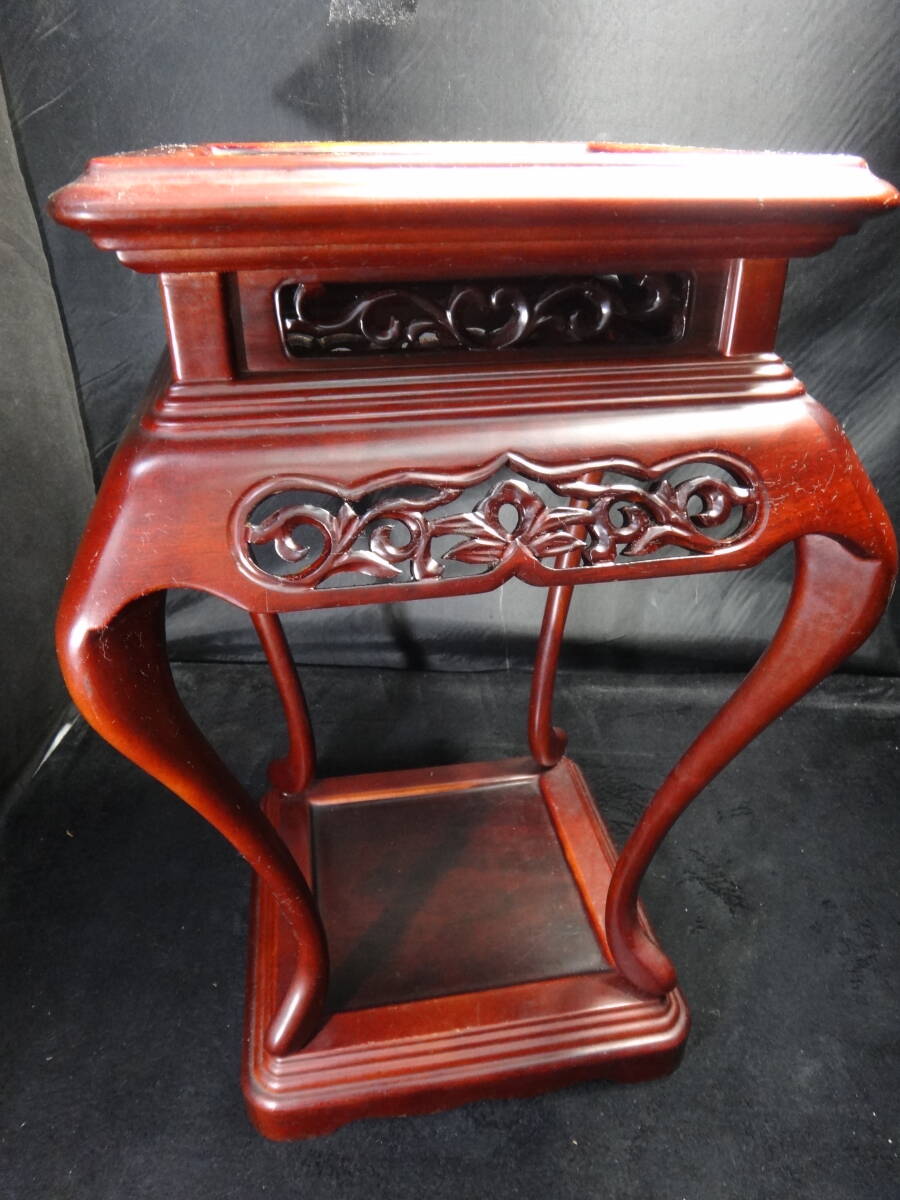 ふ471.香炉台 花器台 天然木 透かし彫り 置物台 インテリア コレクション 飾り台拍卖