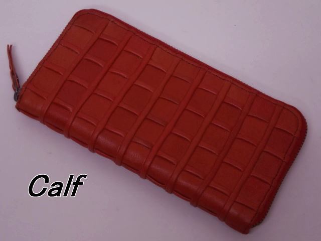 限定一点品 送料無料 260-9カーフ(牛革)のデザインワーク長財布ラウンドファスナー式拍卖