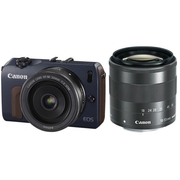 中古 1年保証 美品 Canon EOS M 18-55mm IS STM + 22mm STM ブルー拍卖