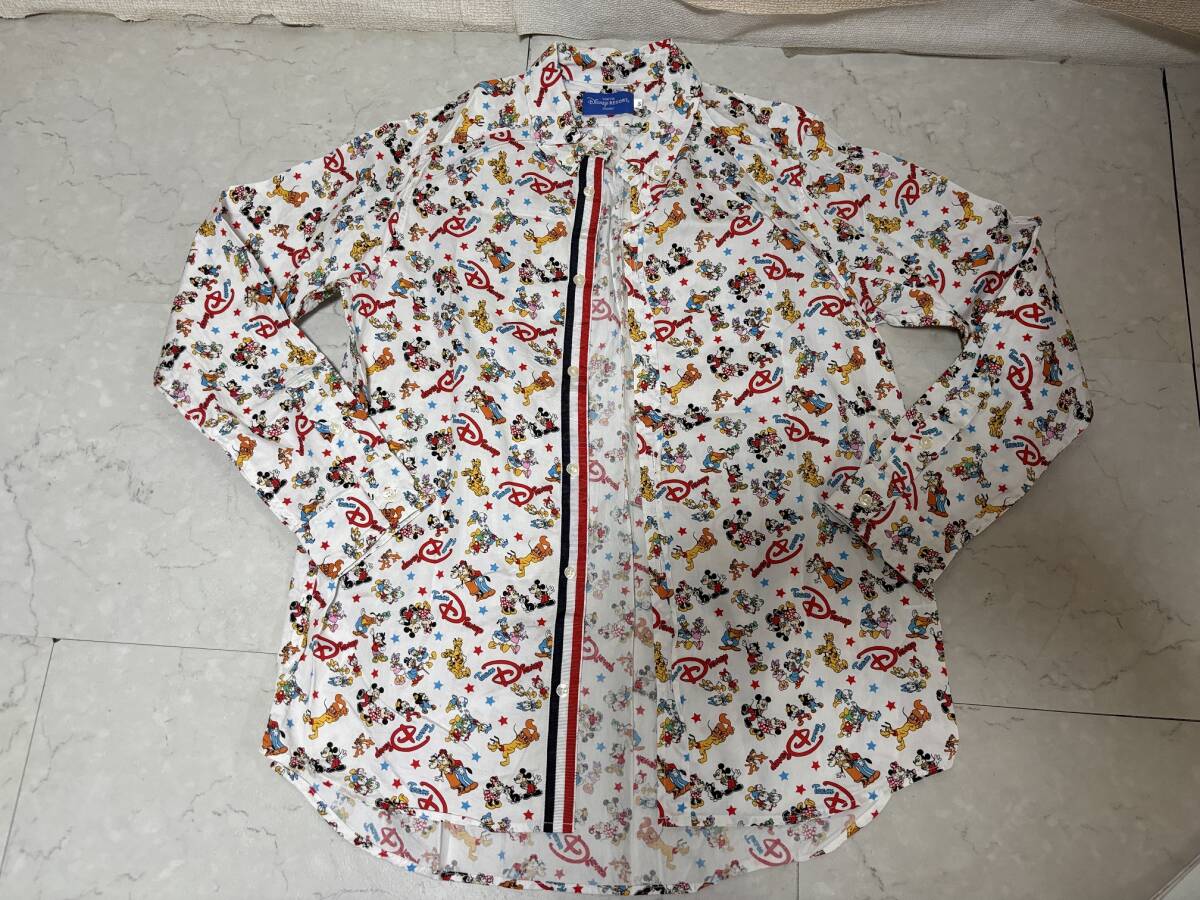 d2169◆東京ディズニーリゾート Tokyo Disney RESORT 総柄ボタンダウン長袖シャツS◆TEAM DISNEY拍卖