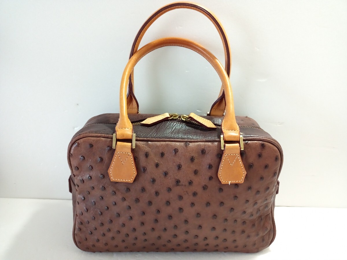 renoma オーストリッチ ミニボストンバッグ こげ茶色拍卖