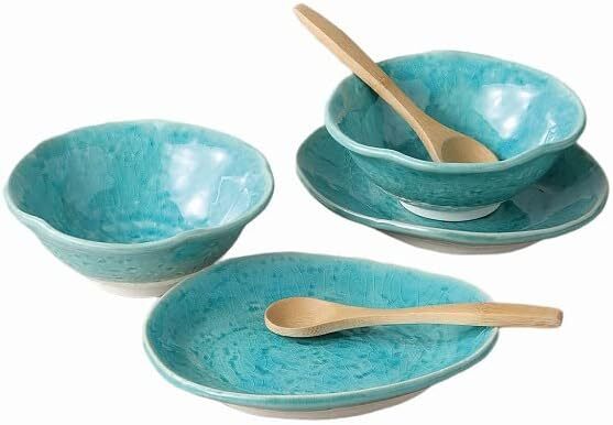 美濃焼! ☆トルコ青デザートセット☆ V4091-1 新品 フルーツ皿 碗 盛鉢 盛皿 鉢 小鉢 向付 ボウル プレート ギフト拍卖