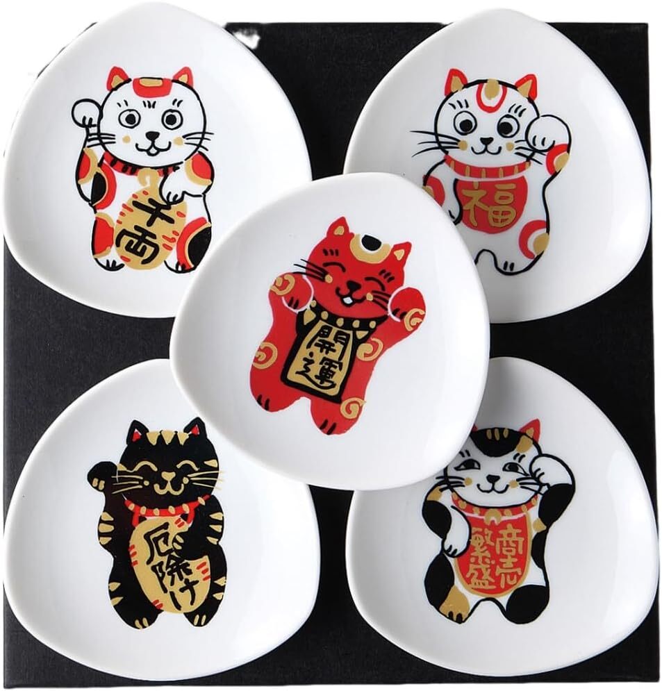 美濃焼! ☆福楽ネコ三角皿揃☆ V4102-6 小皿 碗 盛鉢 盛皿 鉢 小鉢 向付 ボウル プレート ギフト拍卖