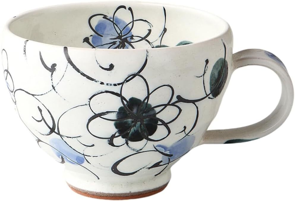 美濃焼! ☆水玉花唐草・ジャンボ手付・スープカップ☆ V4017-3 新品 珈琲 紅茶 ミルク ラテ エスプレッソ カプチーノ ギフト拍卖