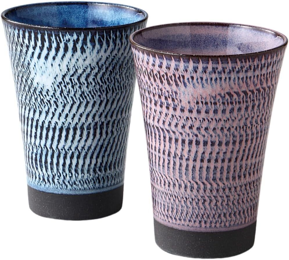 美濃焼 ☆さざなみ・ペアフリーカップ☆ V4062-2 新品 カップ 湯飲 湯呑 ワインカップ カクテル ロック ギフト 拍卖