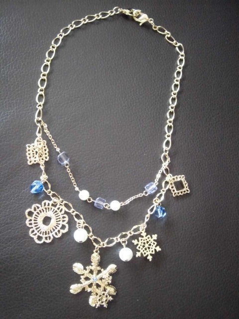 ★★★【63】雪モチーフネックレス★ブルー系★ワールド★★★拍卖