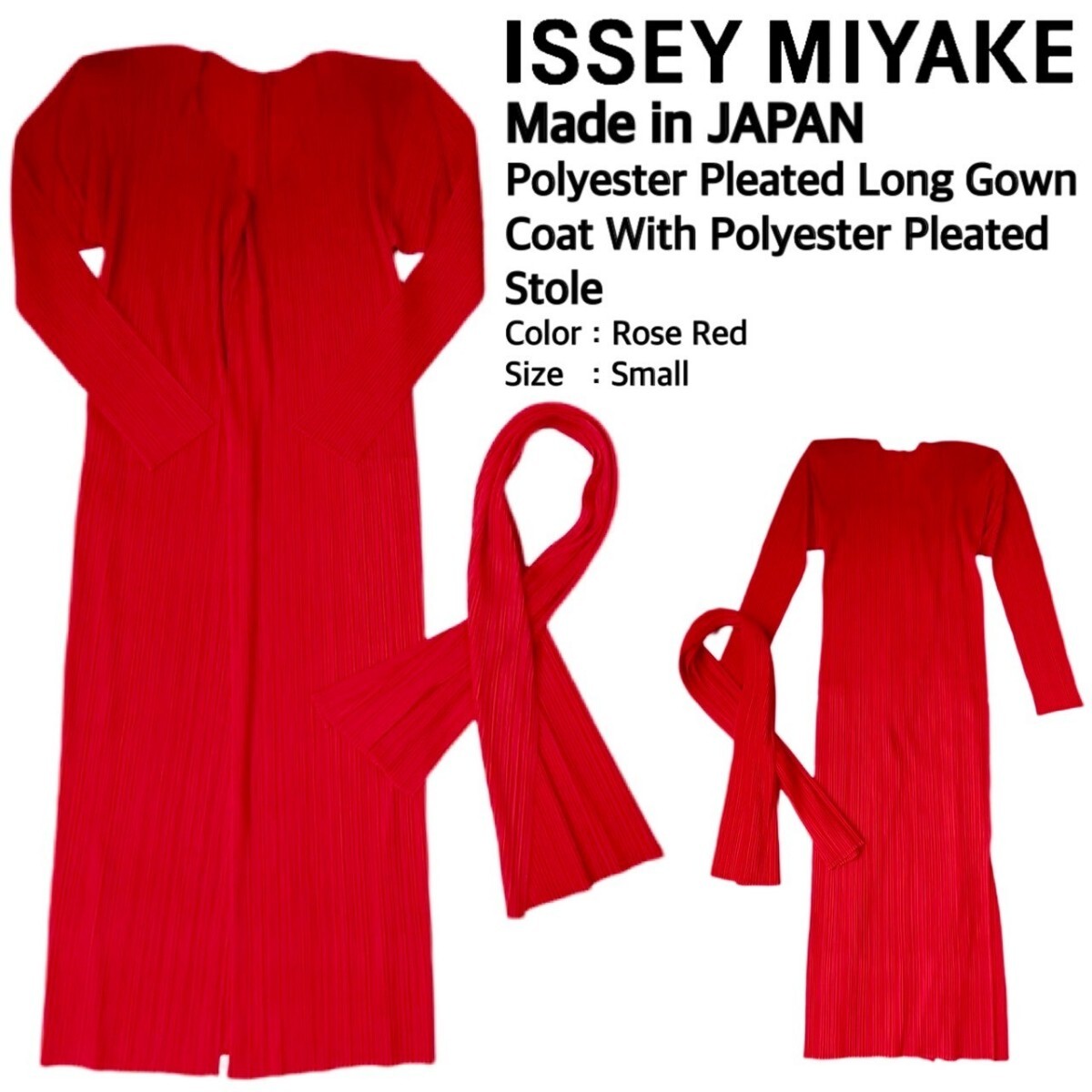 超稀少 90S ISSEY MIYAKE イッセイミヤケ 日本製 最高級ストール付きポリエステルプリーツロングガウンコート S 極美品 ロングカーディガン拍卖