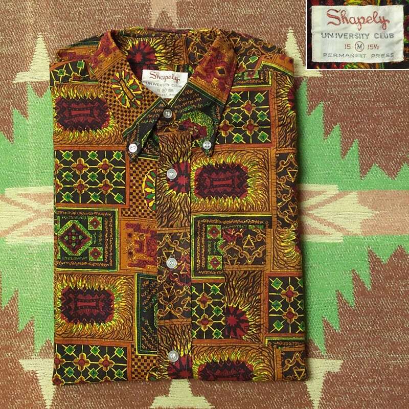 デッドストック 【Shapely UNIVERSITY CLUB】 60年代 ボタンダウン コットン シャツ パッチワーク調 サイケデリック ビンテージ 60s50s70s拍卖