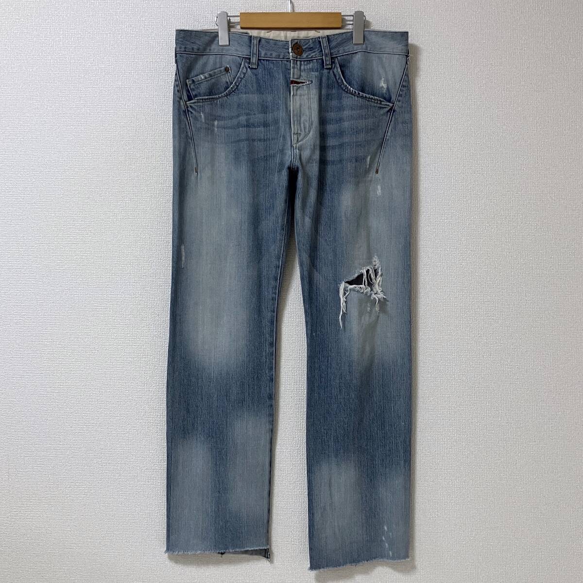 MARITHE FRANCOIS GIRBAUD ダメージ加工 ずらし 変形 デニムパンツ LLサイズ マリテフランソワジルボー ジーンズ Y2K 4050078拍卖