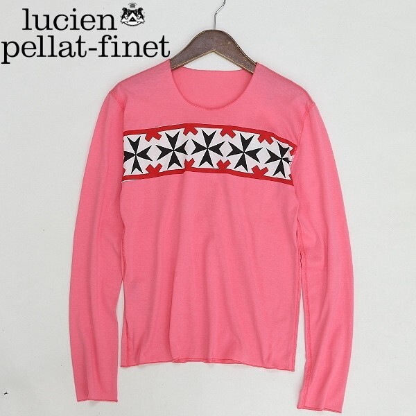 新品◆lucien pellat-finet ルシアン ペラフィネ デザインプリント コットン 長袖 Tシャツ ロンT トップス カットソー ピンク S拍卖