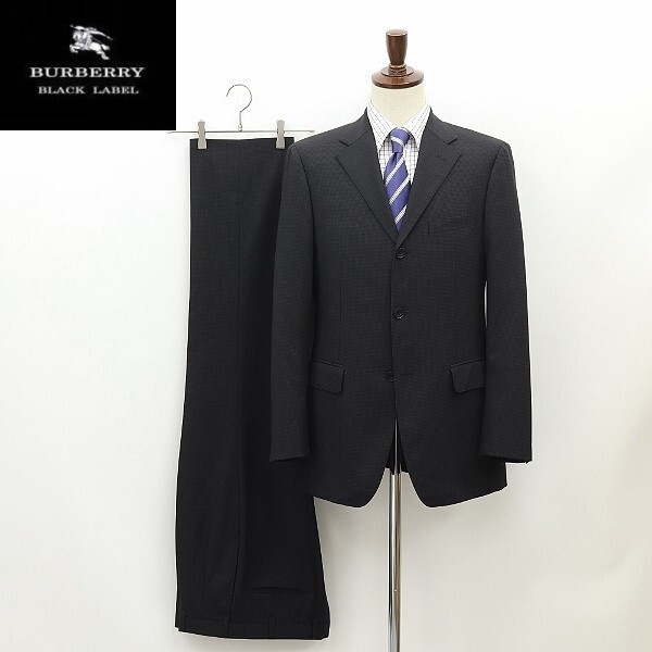 ◆BURBERRY BLACK LABEL バーバリー ブラックレーベル チェック柄 3釦 スーツ セットアップ チャコールブラック 04R拍卖