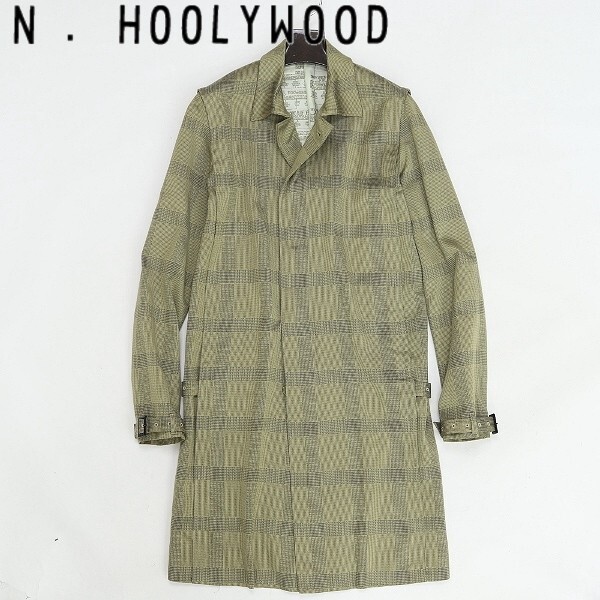 ◆N.HOOLYWOOD エヌハリウッド 裏地総柄 チェック ステンカラー コート S拍卖