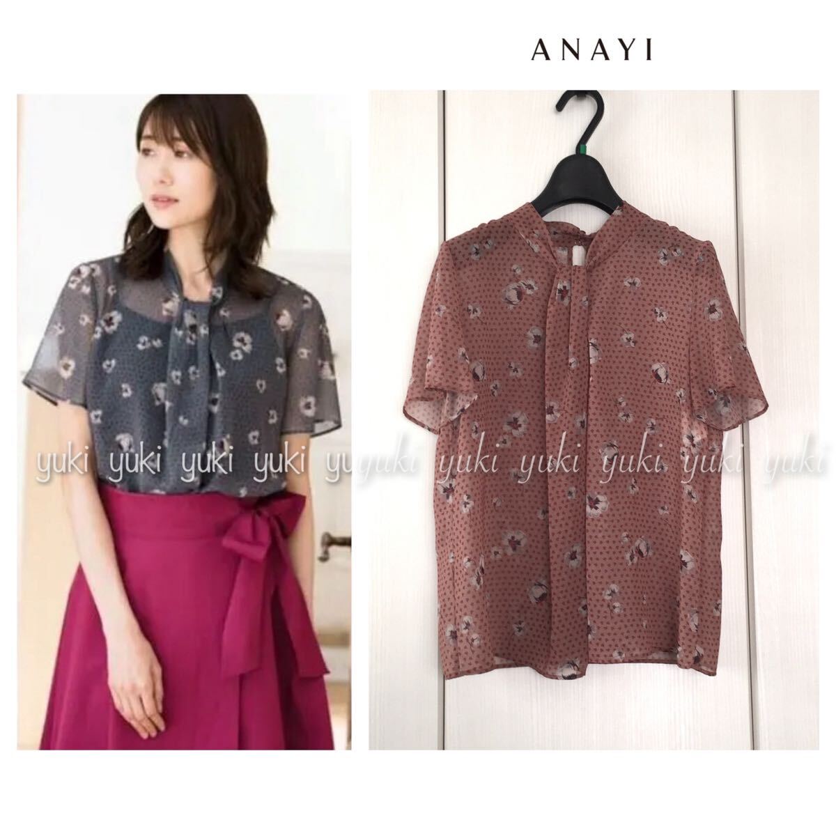 ANAYI フラワードットプリント タックブラウス拍卖